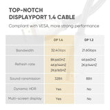 UGREEN 3M DisplayPort 1.4 Cable UHD Gold-Plated Zinc Alloy Braided 8K@60Hz 4K@144Hz 32.4Gbps HDP HDCP Gaming Monitor PC 60844