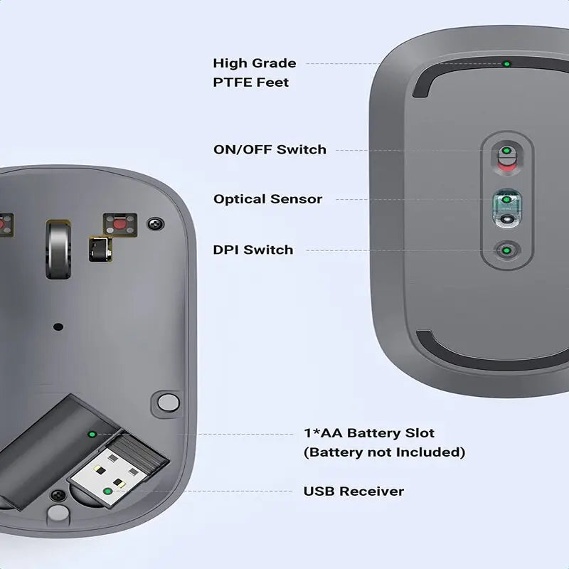 UGREEN 2.4G Silent Wireless Optical Mouse USB Receiver 4000 DPI PC Laptop Computer Chromebook MacBook Grey Ergonomic (90373)