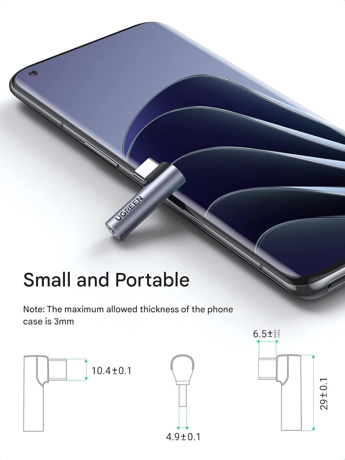 UGREEN Mini Adapter USB C Jack 3.5mm Angled Connector Earphone Type C Jack Audio (80384)