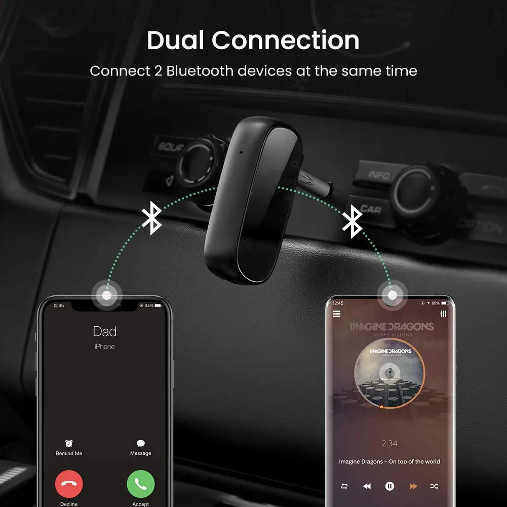 UGREEN Bluetooth Receiver, Wireless Bluetooth 5.0 Car Adapter Portable Wireless Audio Adapter 3.5mm Aux for Music Streaming Sound System Speaker, Headphones, Hands-Free Car Kit with Microphone (70304) - Ugreen India