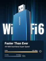 UGREEN AX1800 WiFi 6 USB 3.0 Adapter Dual Band 5G 2.4G Network Dongle 802.11AX PC Laptop Windows 10 11 90340