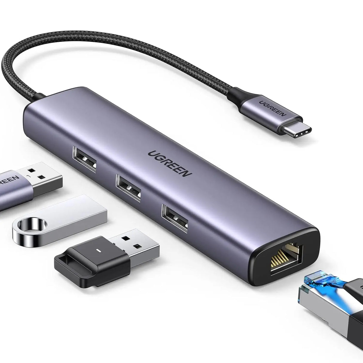 UGREEN 4 in 1 USB C to Ethernet Adapter, Thunderbolt 3 to USB 3.0 Gigabit RJ45 Multiport Hub Compatible with MacBook Pro 13/14/16 Air, iMac, iPad, Surface Book, Dell XPS, Chromebook, and More (60600) - Ugreen India