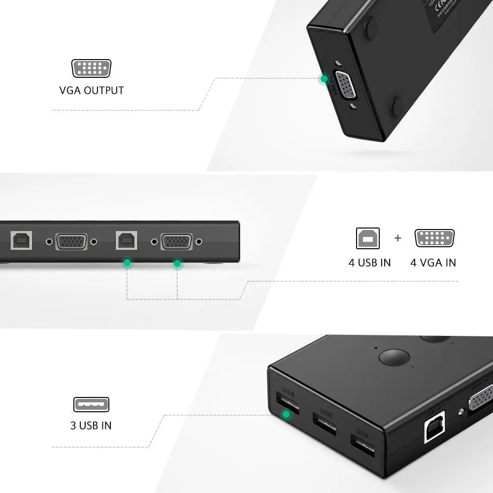 UGREEN 4x1 USB KVM Switch Box 4 In 1 Out Computer Sharing Switcher Keyboard Mouse Printer Monitor Multi-Device 50280
