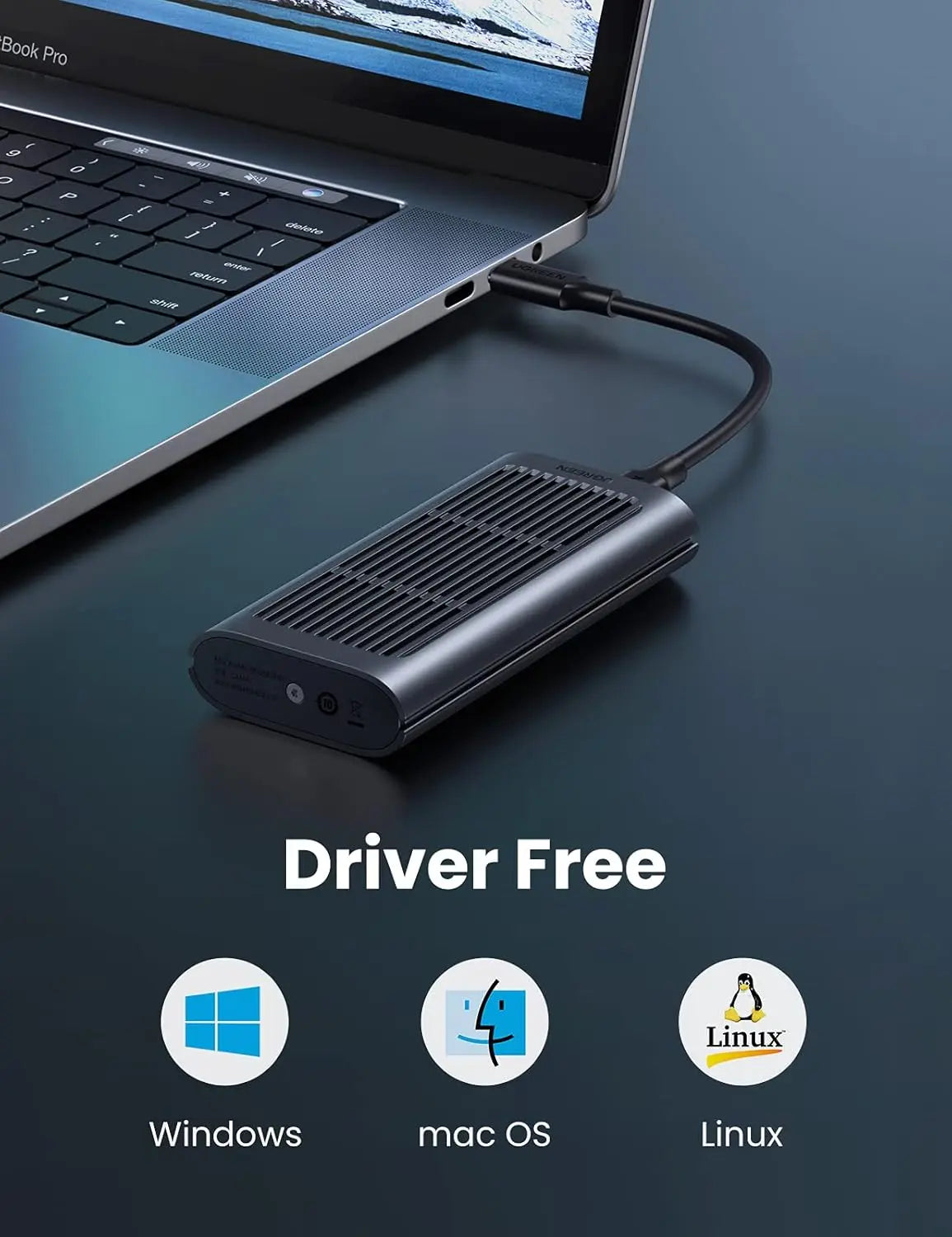 UGREEN USB-C M.2 NVMe SSD Enclosure 20Gbps USB 3.2 Gen 2x2 External Case M-Key M+B Key 2242 2260 2280 Tool-Free (80554)