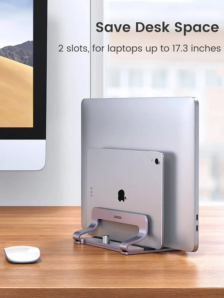 UGREEN Vertical Laptop Stand for Desk Dual Slot Laptop Stand Holder Adjustable Dock Aluminum Desktop Stand Compatible for MacBook Air Pro, Microsoft Surface Laptop 4, LG Gram 17, Lenovo Yoga 7i, Grey (60643) - Ugreen India