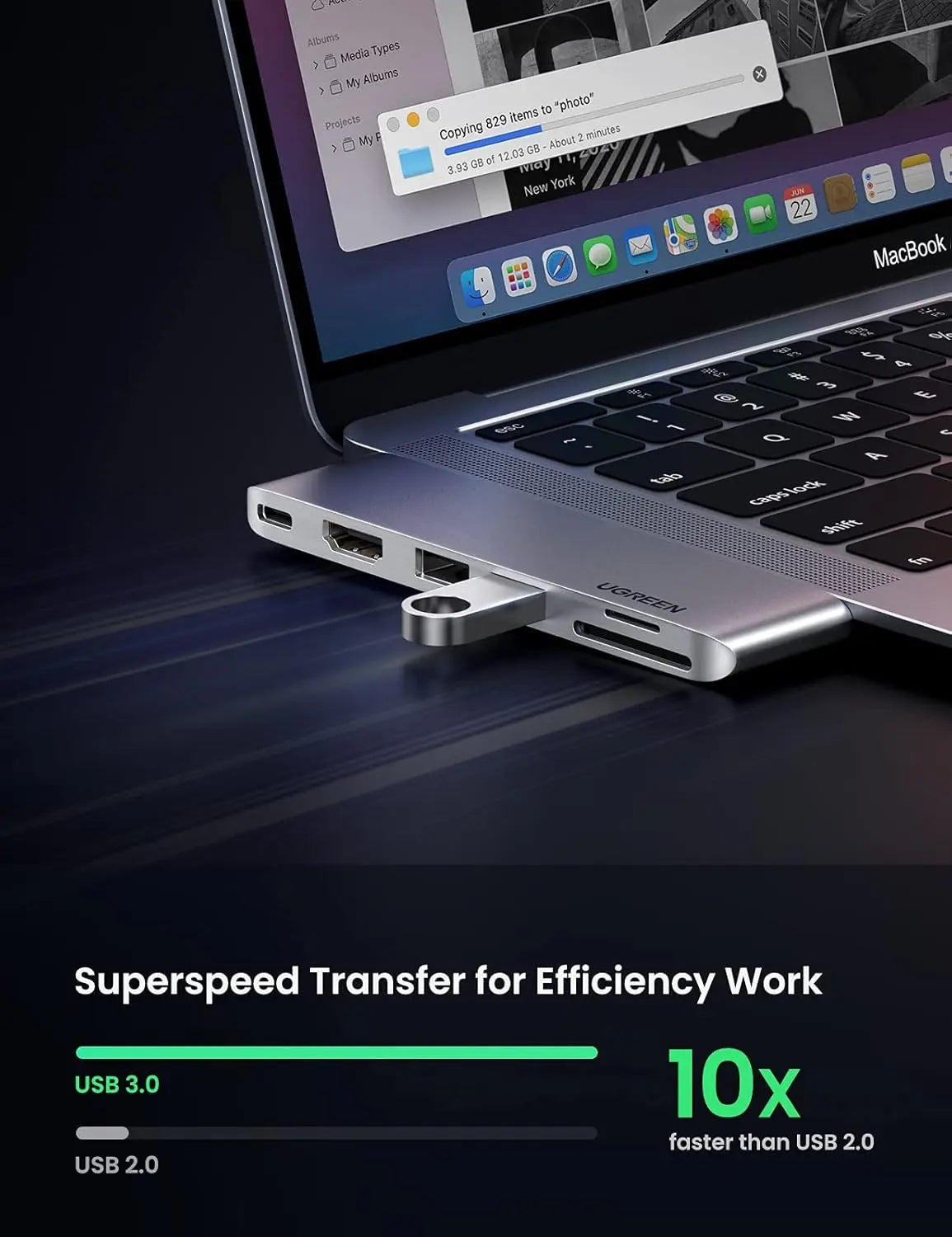 UGREEN 6-in-1 USB C Hub Adapter MacBook Pro Air M1 4K HDMI Thunderbolt 3 100W Power Delivery SD TF Card 2 USB 3.0 (80856)