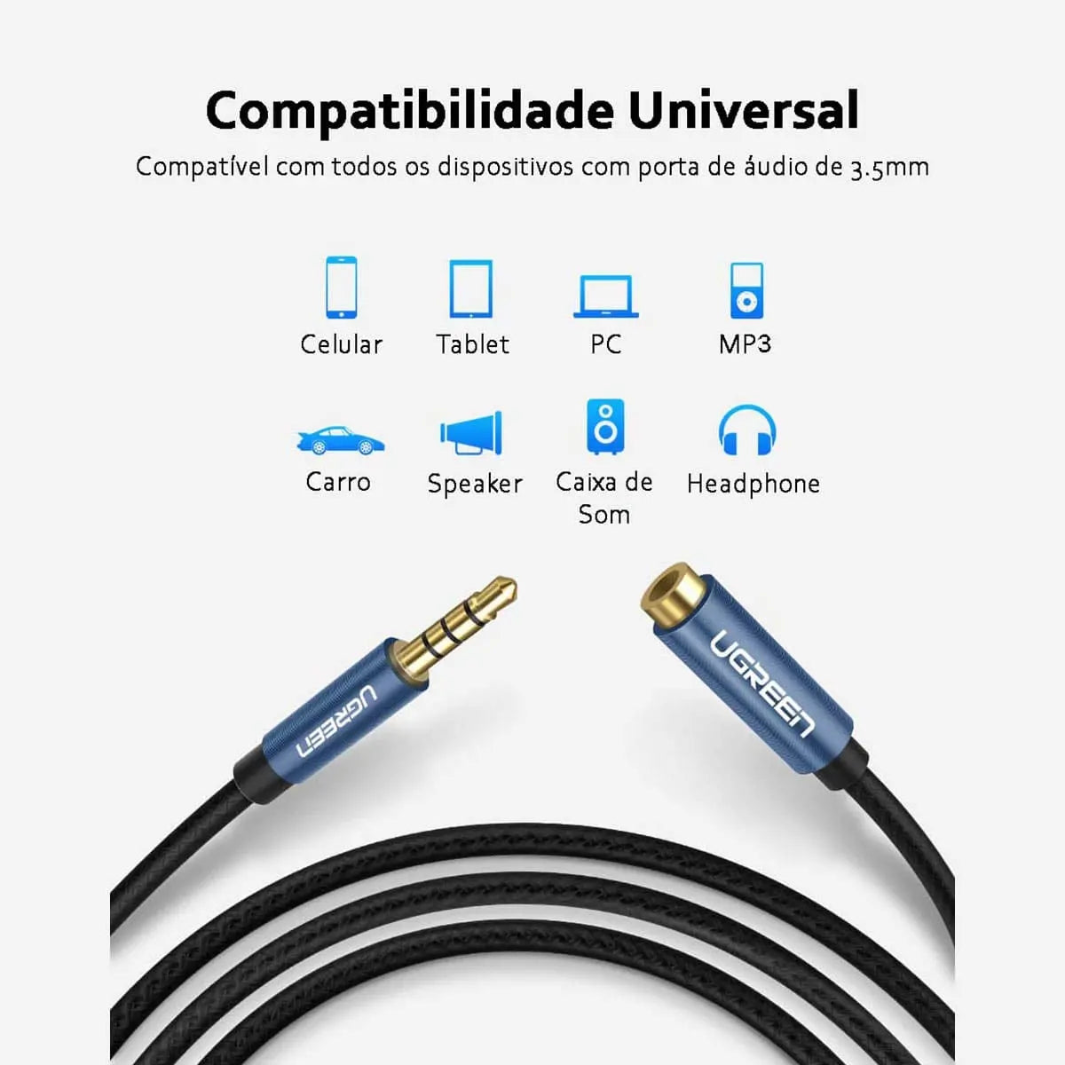 UGREEN 1M 3.5mm Male to Female Audio Extension Cable Aluminum Case Braided Microphone Support Headphone Jack 40673
