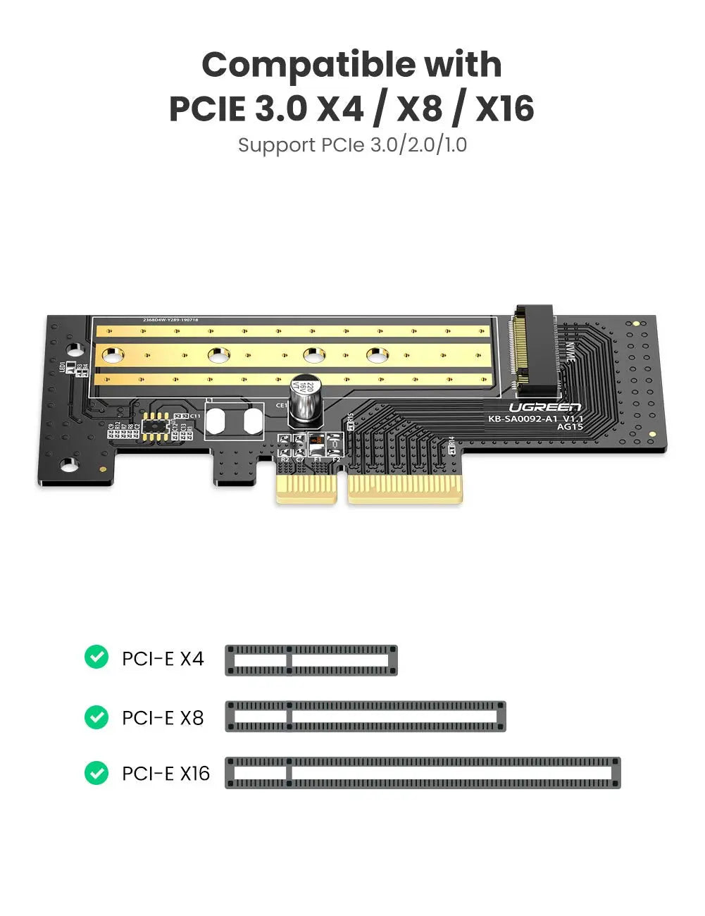 UGREEN M.2 NVMe to PCIe 3.0 x4 Adapter Card M-Key SSD 2280 2260 2242 2230 Desktop PCI Express Converter Card 70503