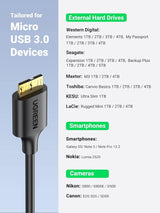 UGREEN USB 3.0 Micro B Cable 0.5M 5Gbps Gold Plated External Hard Drive Galaxy S5 Note 3 Camera (10840)