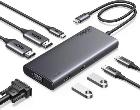 UGREEN 8 in 1 USB C 4K Docking Station Dual Monitor, Triple Display USB C Hub with 2 HDMI, VGA, 2 USB A&C 3.2 Ports, 100W PD, Dock Compatible for MacBook, Dell, HP, Lenovo, Surface etc (35588) - Ugreen India