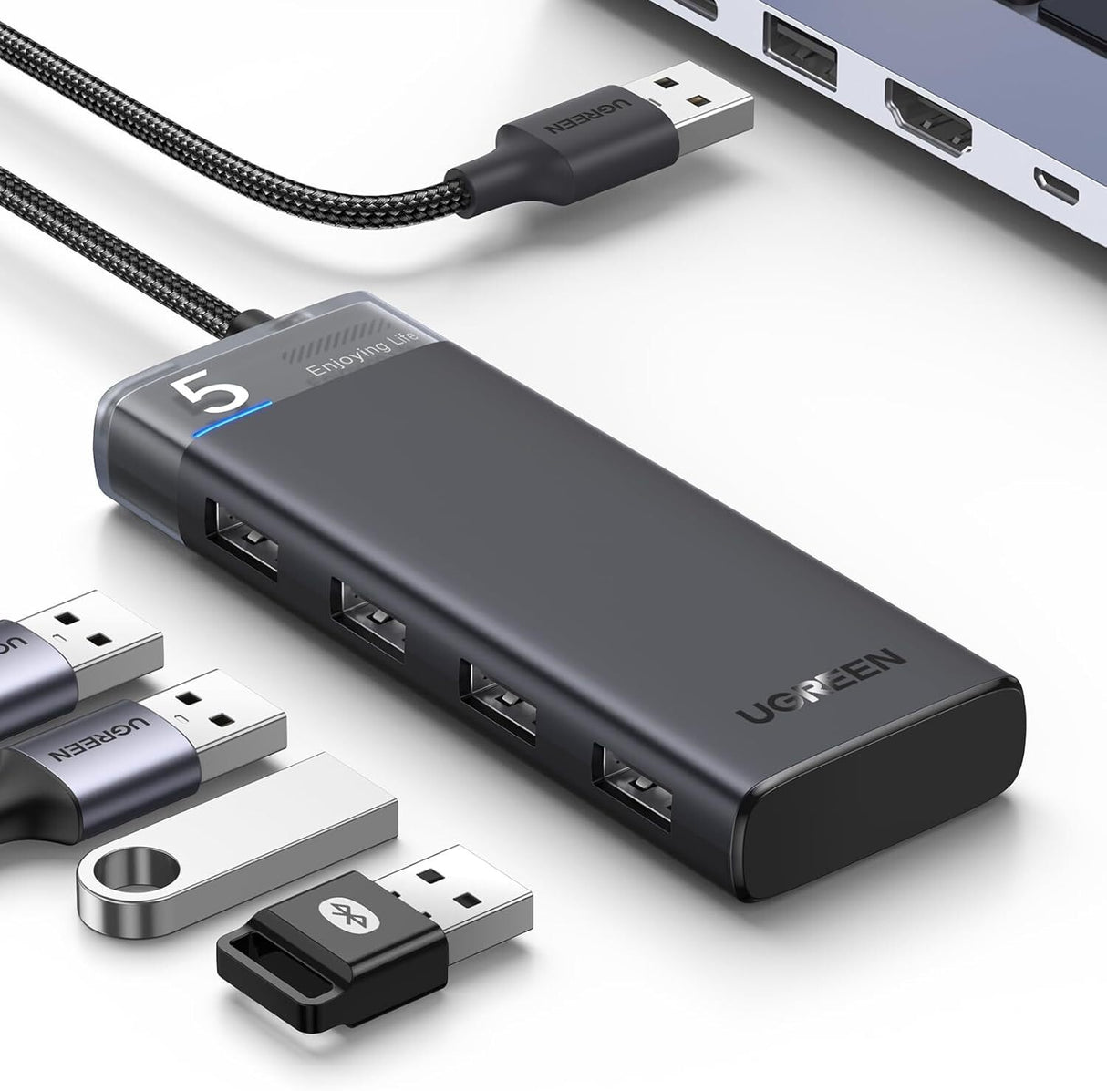 UGREEN 4-Port USB 3.2 HUB 5Gbps Data Transmission with LED Indicator USB C Power Supply for PC, Laptop, Flash Drive, Mobile HDD, Windows (15548)