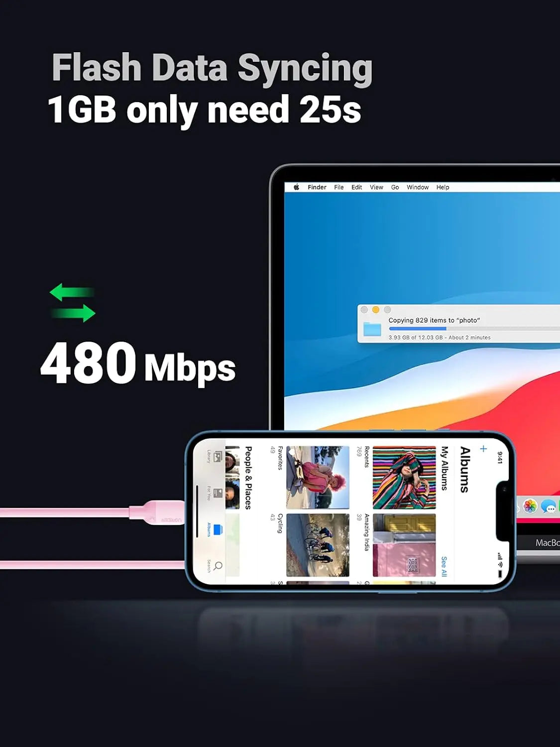 UGREEN ১ মি USB-C থেকে লাইটনিং কেবল MFi-প্রত্যয়িত