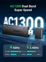 UGREEN AC1300 5G 2.4G ডুয়াল ব্যান্ড USB 3.0 ওয়াইফাই অ্যাডাপ্টার ডেস্কটপ পিসি মিনি ওয়্যারলেস কম্পিউটারের জন্য Windows 11/10/8.1/8/7, MacOS 10.11 Above (50340) এর সাথে সামঞ্জস্যপূর্ণ