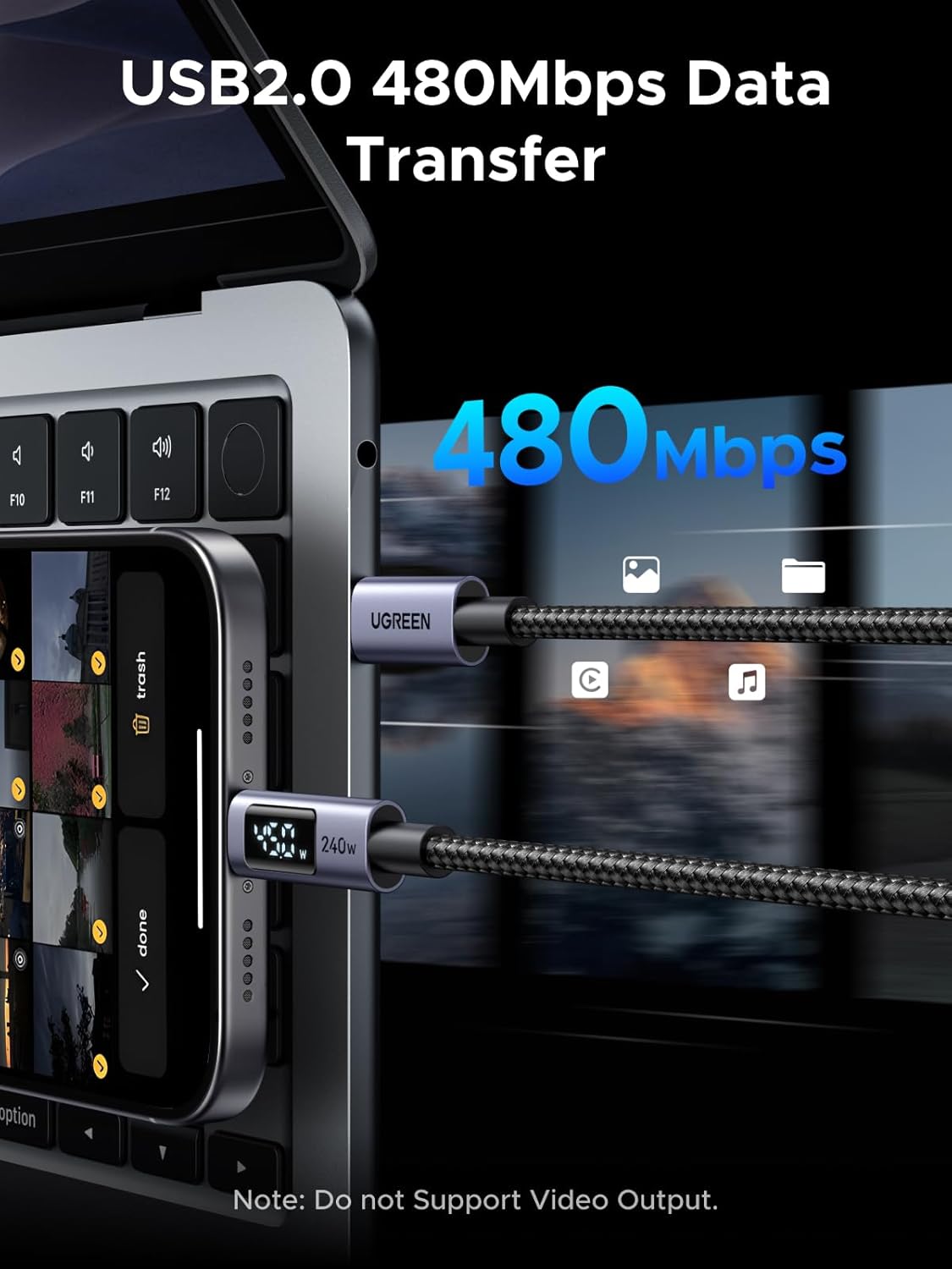 UGREEN 3m 240W USB C to USB-C Cable with Digital Display PD 3.1 ,Fast Charging Cable Compatible with MacBook Pro M4/Air, iPad, HP EliteBook, iPhone Air/17/16.(65868)