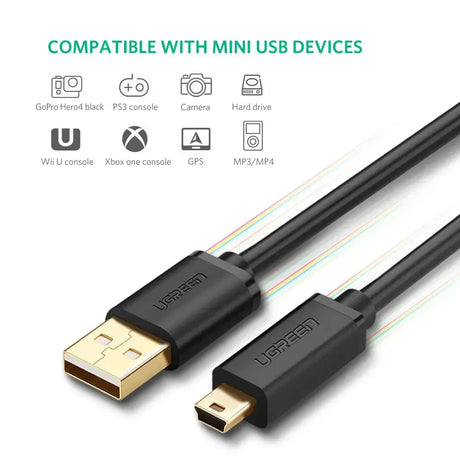 Ugreen 1.5M USB 2.0 A Male to 5-Pin Mini B Male Cable, Gold Plated High Speed 480Mbps for cellular phones MP3 players digital cameras and PDAs etc (10385) Ugreen