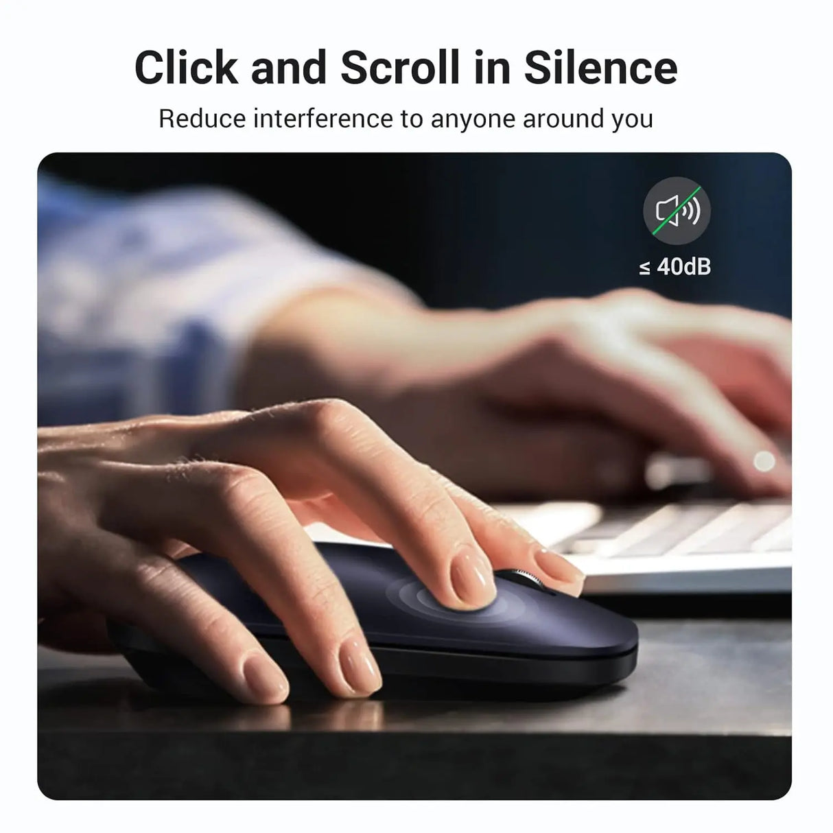 UGREEN 2.4G Silent Wireless Optical Mouse USB Receiver 4000 DPI PC Laptop Computer Chromebook MacBook Black Ergonomic (90372)