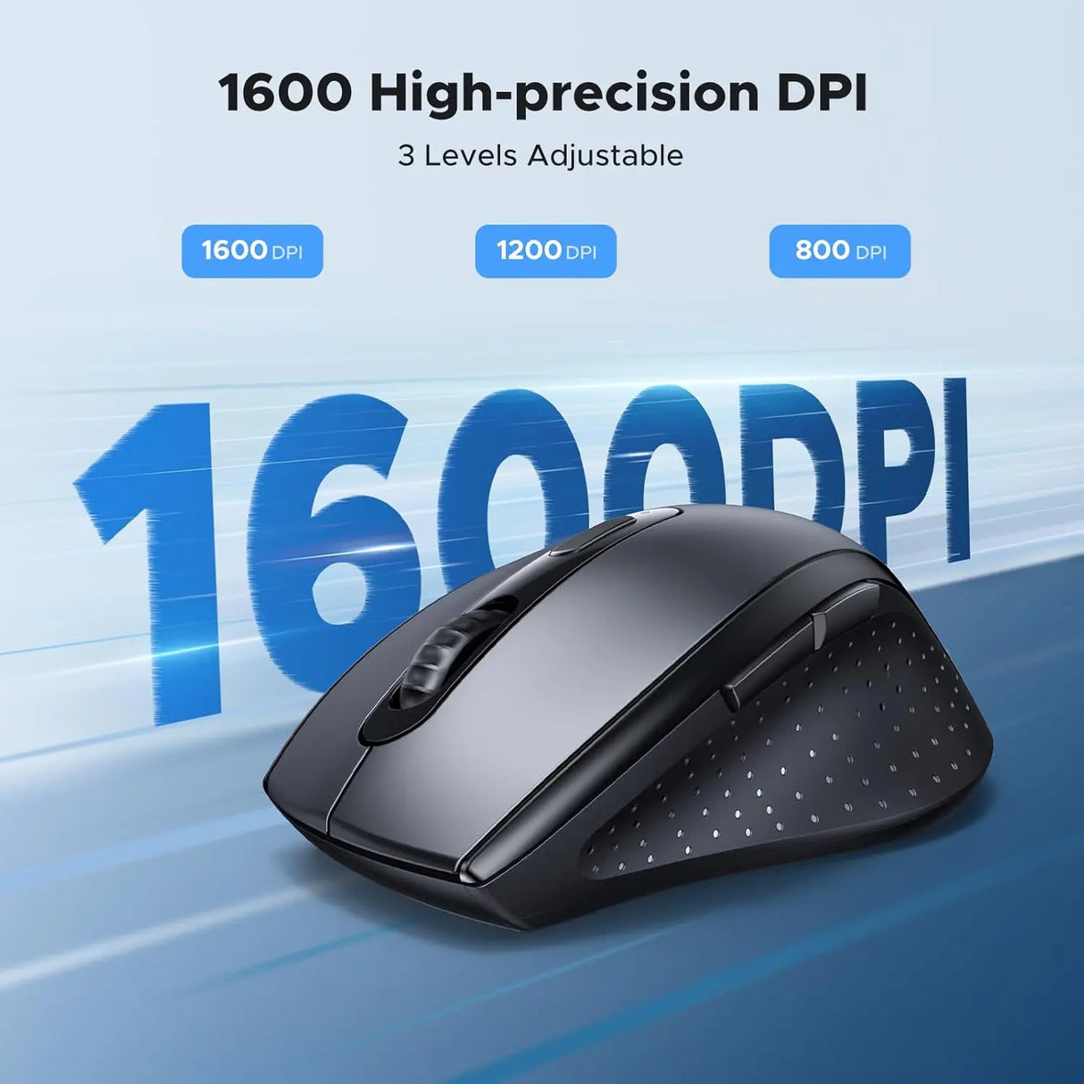 UGREEN 2.4G 1600 DPI 6 বোতামের ওয়্যারলেস মাউস ন্যানো রিসিভার সহ, পিসি, ল্যাপটপ, iMac, MacBook, Microsoft Pro, অফিস হোম, কালো (45012) এর জন্য 3টি সামঞ্জস্যযোগ্য DPI স্তর