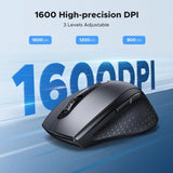 UGREEN 2.4G 1600 DPI 6 বোতামের ওয়্যারলেস মাউস ন্যানো রিসিভার সহ, পিসি, ল্যাপটপ, iMac, MacBook, Microsoft Pro, অফিস হোম, কালো (45012) এর জন্য 3টি সামঞ্জস্যযোগ্য DPI স্তর