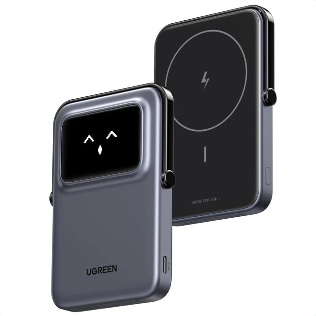 UGREEN 5000mAh Uno Magsafe Power Bank Magnetic 20W Fast Charging with Foldable Stand Emoji TFT Display Power bank for iPhone 16 Pro Max/15 Plus/14/13/12 Series, Black (35605B) Ugreen