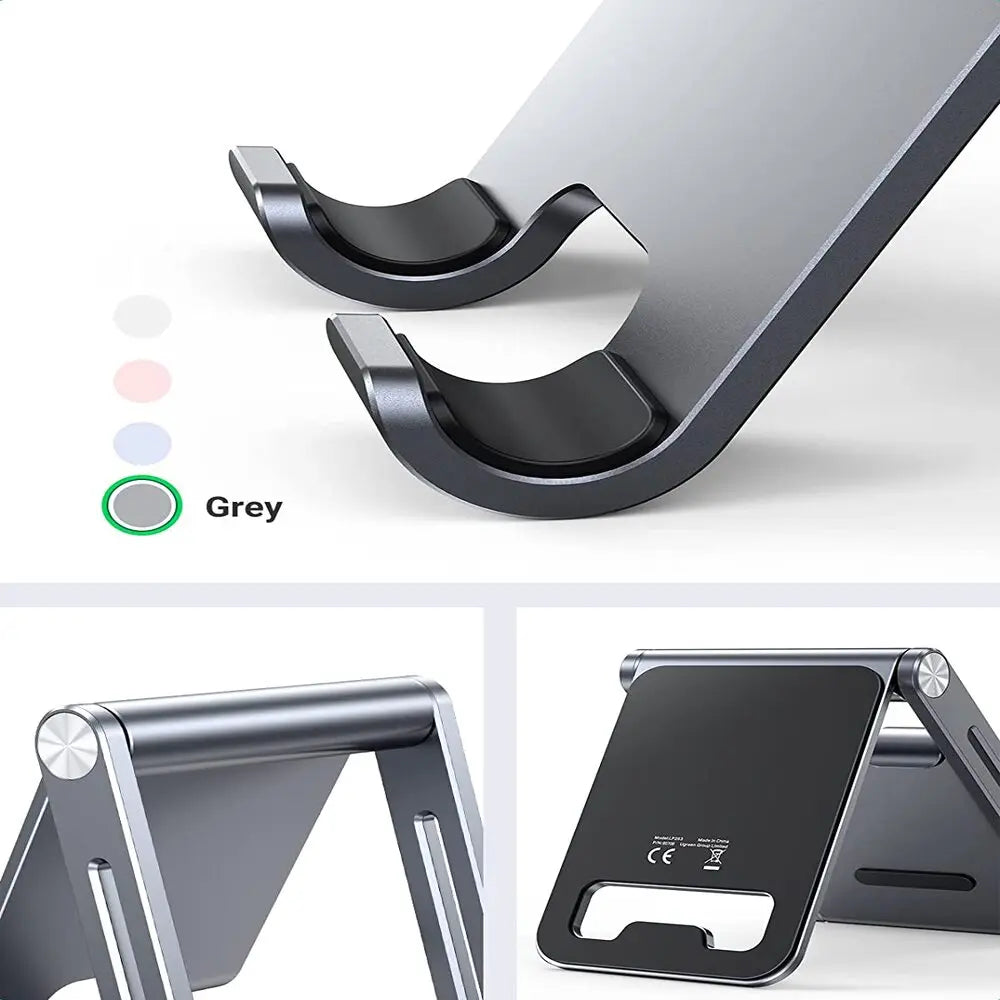 Close-up of protective silicone cradle and anti-slip pads on UGREEN LP263 grey phone stand