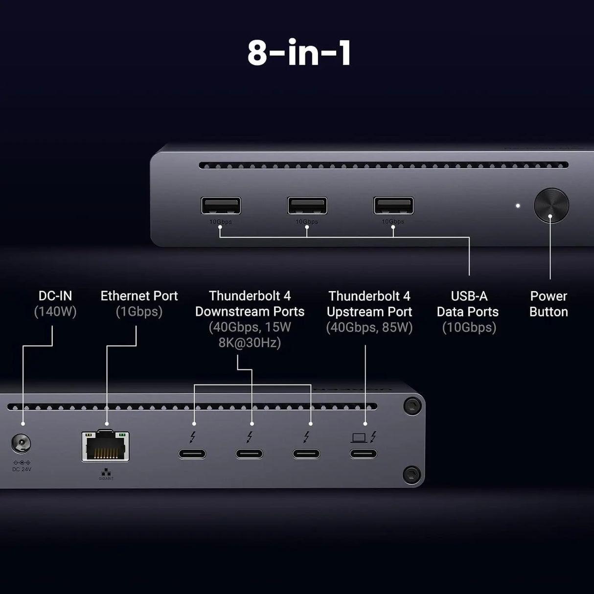 UGREEN Revodok Max 208 Thunderbolt 4 Dock, 8-in-1 40Gbps Thunderbolt 4 Hub with 3 x Thunderbolt 4 Dual 4K@60Hz or Single 8K Display, 85W Charging, Gigabit Ethernet, 3 x USB A 3.2 for MacBook Laptops (25053) - Ugreen India