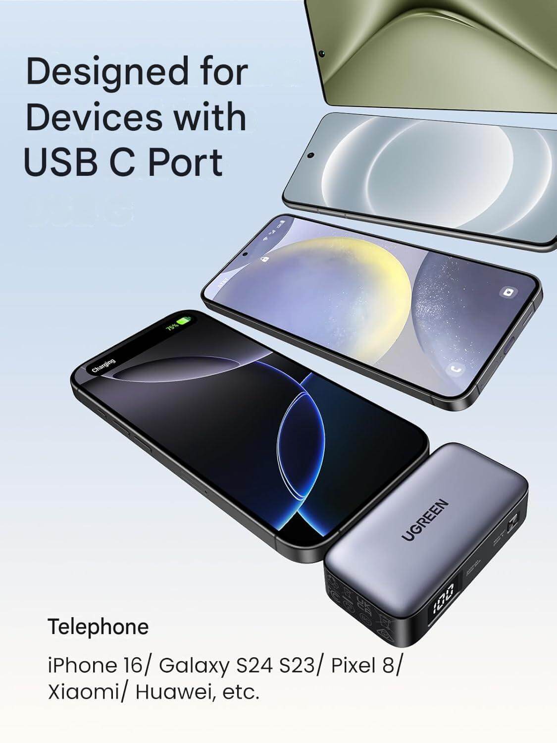 UGREEN PB503 dual USB-C power bank charging two devices