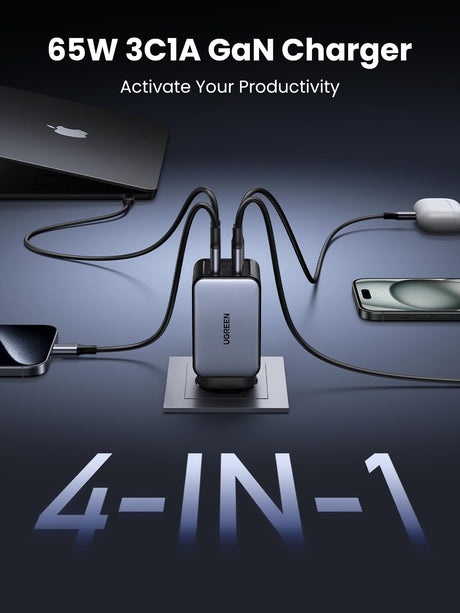 UGREEN 70774 65W 4-port GaN charger 4-in-1 with three USB-C and one USB-A port