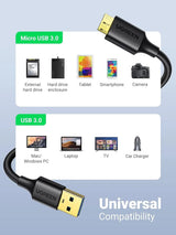 UGREEN USB 3.0 Micro B Cable 0.5M 5Gbps Gold Plated External Hard Drive Galaxy S5 Note 3 Camera (10840)