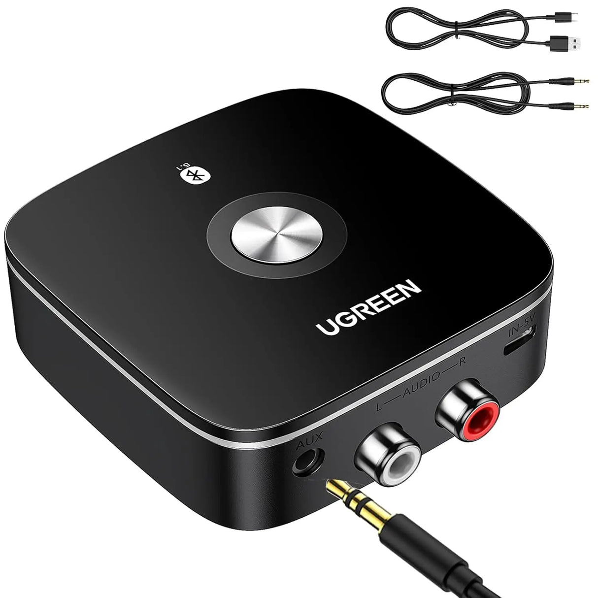 यूग्रीन वायरलेस ब्लूटूथ 5.1 2RCA रिसीवर aptX LL 3.5mm ऑक्स जैक म्यूजिक टीवी कार के लिए (40759)