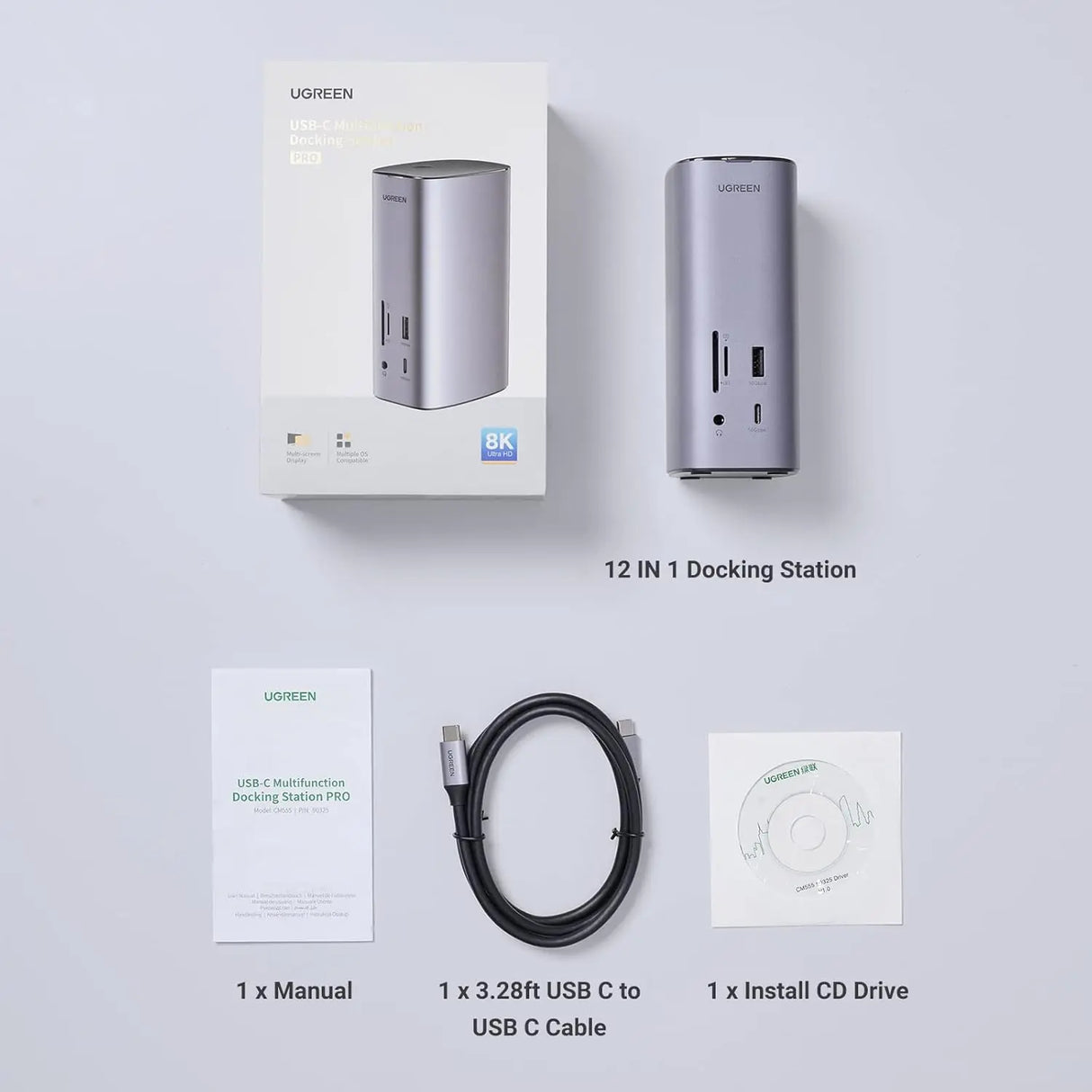 UGREEN 13-इन-1 USB-C PD डॉकिंग स्टेशन लैपटॉप के लिए HDMI के साथ, DP 4k@60Hz (8K Max) ट्रिपल डिस्प्ले मॉनिटर विंडोज और मैक के लिए, 10 Gbps USB-C और USB-A डेटा, 100W चार्जिंग, ईथरनेट, ऑडियो, SD/TF कार्ड स्लॉट (90325)