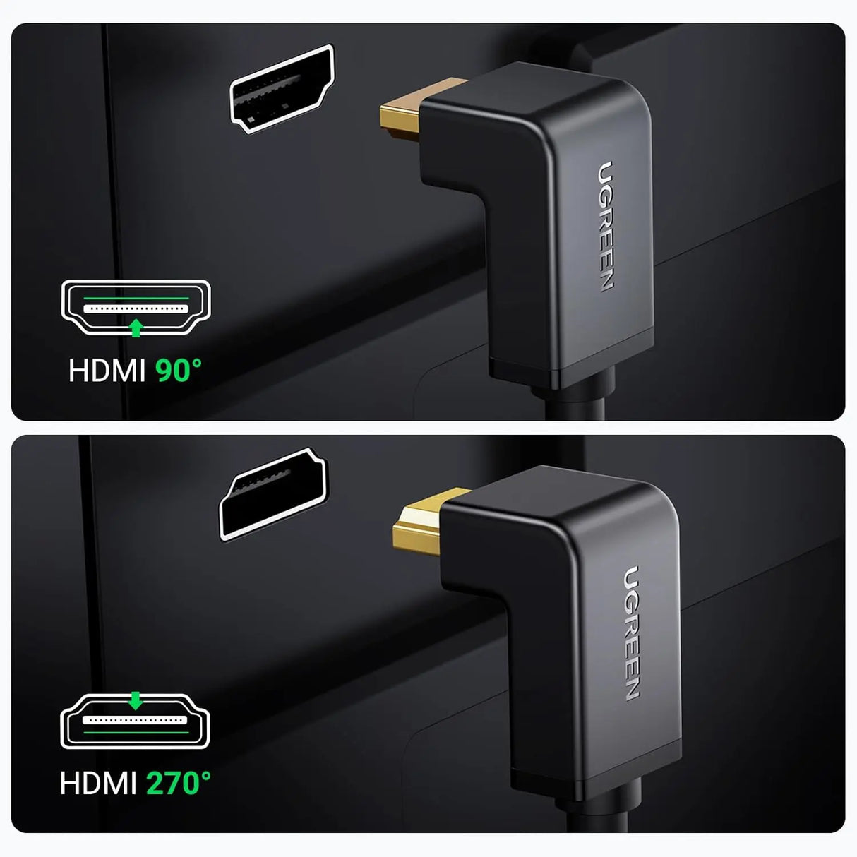 UGREEN HDMI Cable 2M High Speed Ethernet 90 Degree Right Angle Male to Male 4K 60Hz UHD HDR TV Monitor PS5 Xbox (10173)