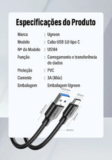UGREEN USB 3.0 Cable 1.5M A Male to USB C Male Fast Charging Data Transfer 5Gbps Nickel Plated MacBook iPad Galaxy (20883)