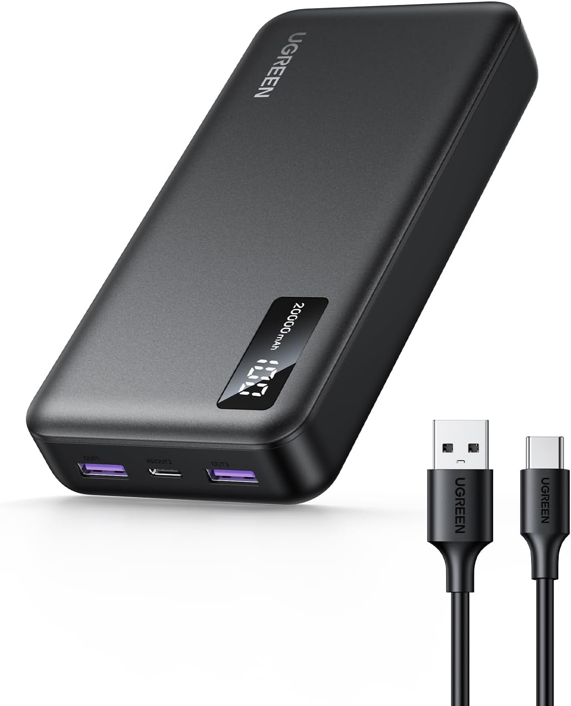 UGREEN 20000mAh Power Bank, 20W PD & QC3.0 Two-Way Fast Charging Portable Charger with USB-C Input/Output and Dual USB-A Ports, Compact External Battery Pack for iPhone, Samsung, Pixel & More – Black, IN Version (25683)