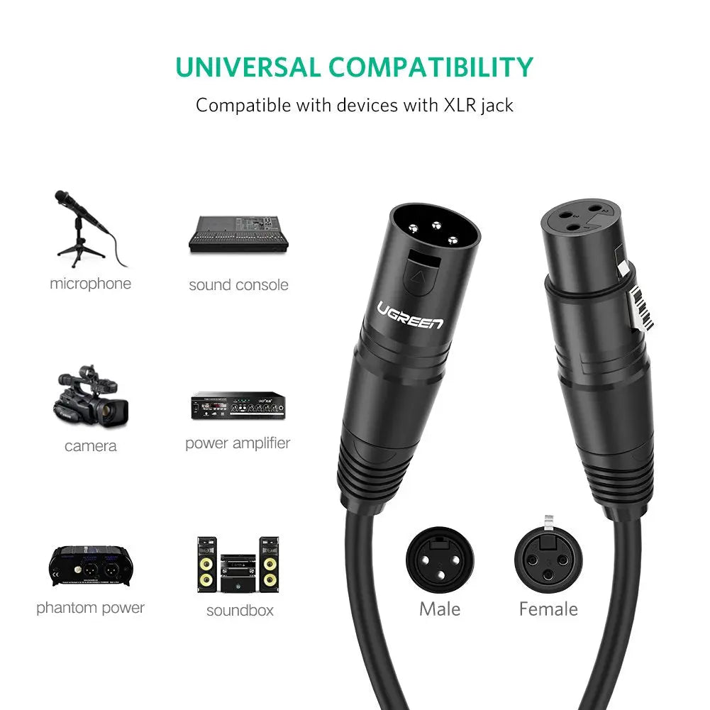 UGREEN 3M XLR Male to Female Microphone Extension Cable 3-Pin Balanced Audio Cord Studio Recording Mixer Amplifier 20711