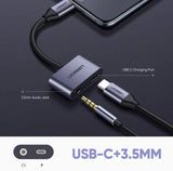 UGREEN 2-in-1 USB-C Female to Dual Port USB-C 3.5mm Audio Female Adapter 30W PD3.0 QC3.0 Fast Charging Type-C (50596)