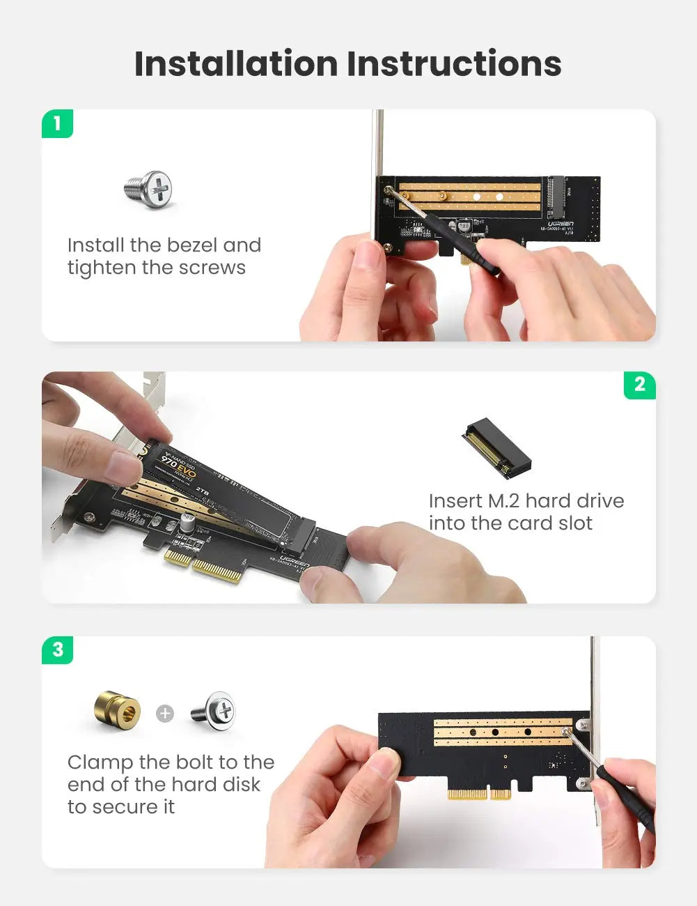 UGREEN M.2 NVMe to PCIe 3.0 x4 Adapter Card M-Key SSD 2280 2260 2242 2230 Desktop PCI Express Converter Card 70503