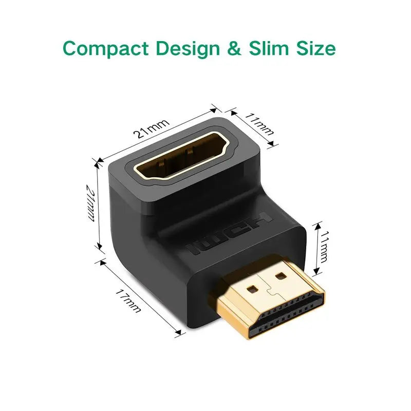 UGREEN Hdmi 2.0 मेल टू फीमेल अडैप्टर डाउन, राइट एंगल 90 डिग्री गोल्ड प्लेटेड सपोर्ट 4k@60Hz (20109)