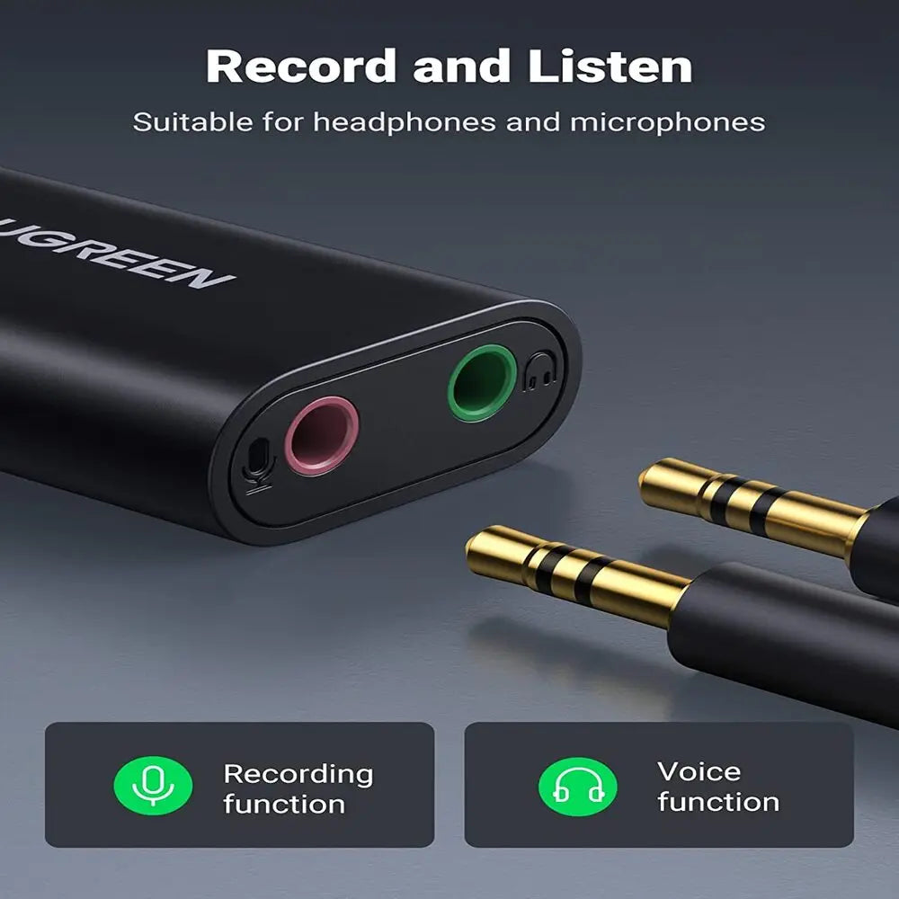 UGREEN USB 2.0 External Stereo Sound Card Adapter 3.5mm Headphone Microphone Jack Windows Mac Linux PC Laptop PS4 (30724)