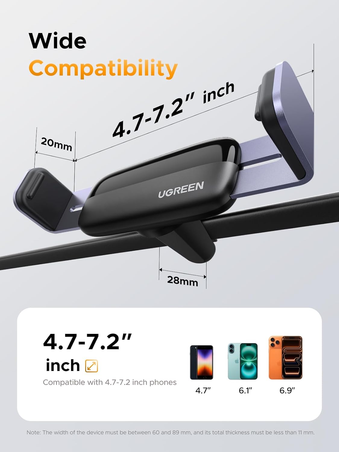 UGREEN Car Phone Holder Air Vent Cell Phone Mount Cradle 360 Degree Rotation Aluminum Arm Compatible with iPhone 13 12 Pro Max 11 X 8 7 Samsung Note 10 Galaxy S21 Ultra S20 S10(10422)