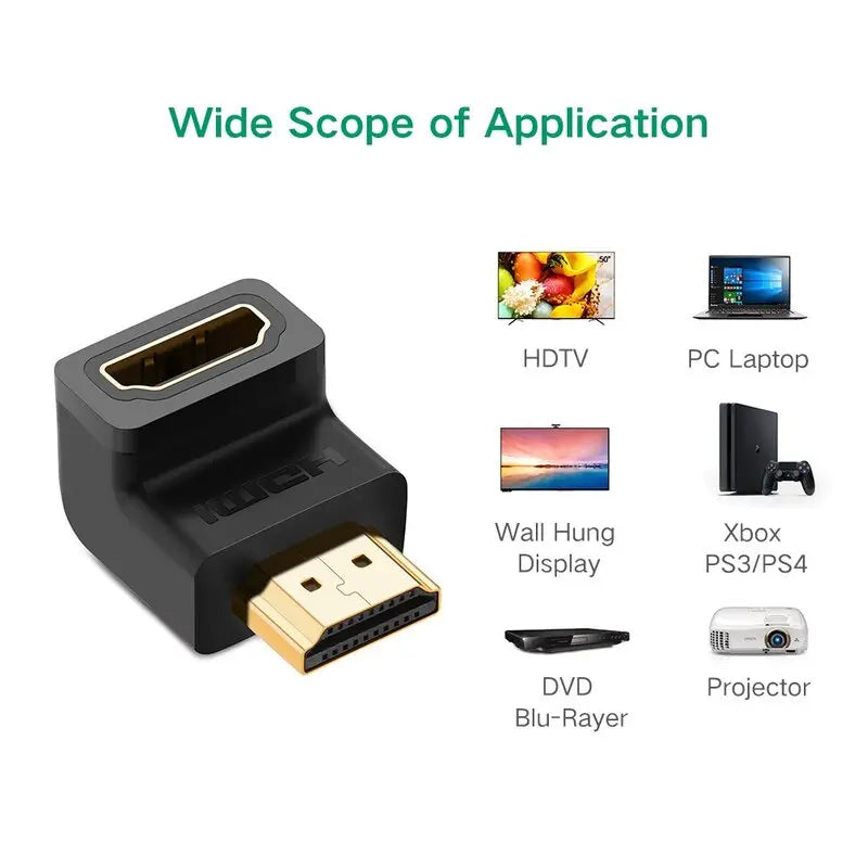 UGREEN Hdmi 2.0 मेल टू फीमेल अडैप्टर डाउन, राइट एंगल 90 डिग्री गोल्ड प्लेटेड सपोर्ट 4k@60Hz (20109)