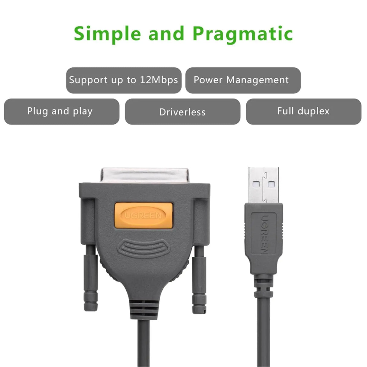 UGREEN 2M USB 2.0 to DB25 Female Parallel Printer Adapter Cable USB to Parallel Converter Inkjet Laser Printer Gray 20224