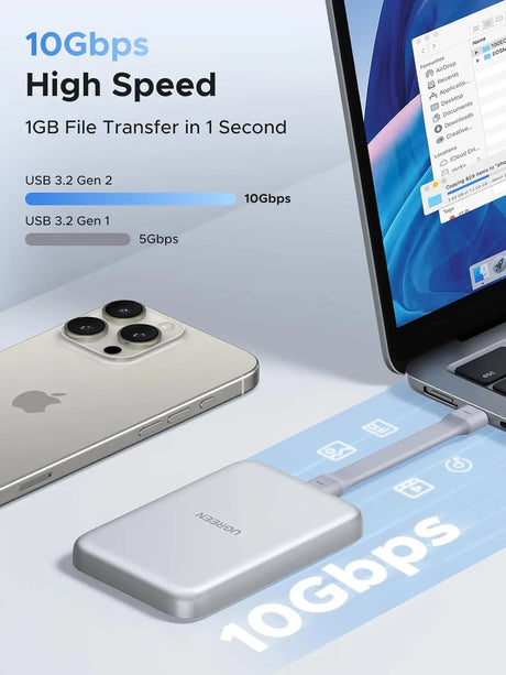 UGREEN 8TB Magnetic M.2 Nvme SSD Enclosure with Magsafe for iPhone 16 15 Pro Max, External SSD Case with PD100W 10Gbps USB C to Nvme Adapter, Supports M and B&M Keys and Size 2230/2242 /2260/2280 SSDs (55151) Ugreen