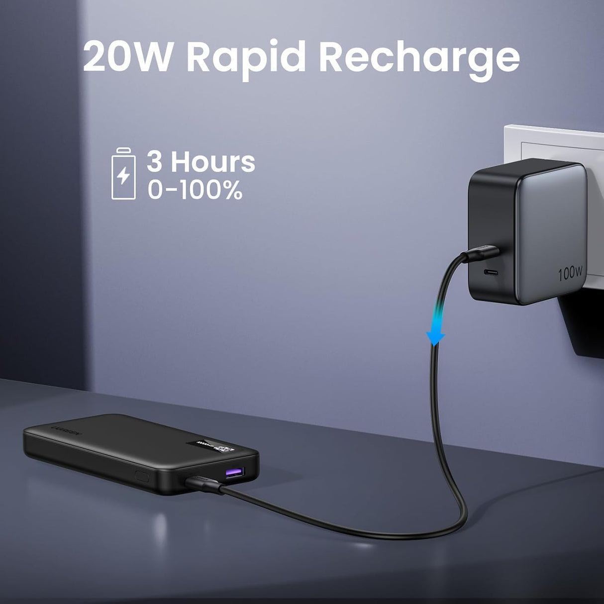 UGREEN 10000mAh Power Bank, 20W PD & QC3.0 Two-Way Fast Charging Portable Charger with USB-C Input/Output and Dual USB-A Ports, Slim External Battery Pack for iPhone, Samsung, Pixel & More – Black, IN Version (25742)
