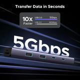 UGREEN 9-इन-1 USB C मल्टी फंक्शन डॉक 4K@60Hz HDMI, 5Gbps USB-C और USB-A डेटा पोर्ट, 1Gbps ईथरनेट, 100W PD, SD/TF कार्ड रीडर, MacBook Air/Pro, iPad Pro/Air, Dell XP और अन्य के लिए डॉकिंग स्टेशन के साथ (15375)