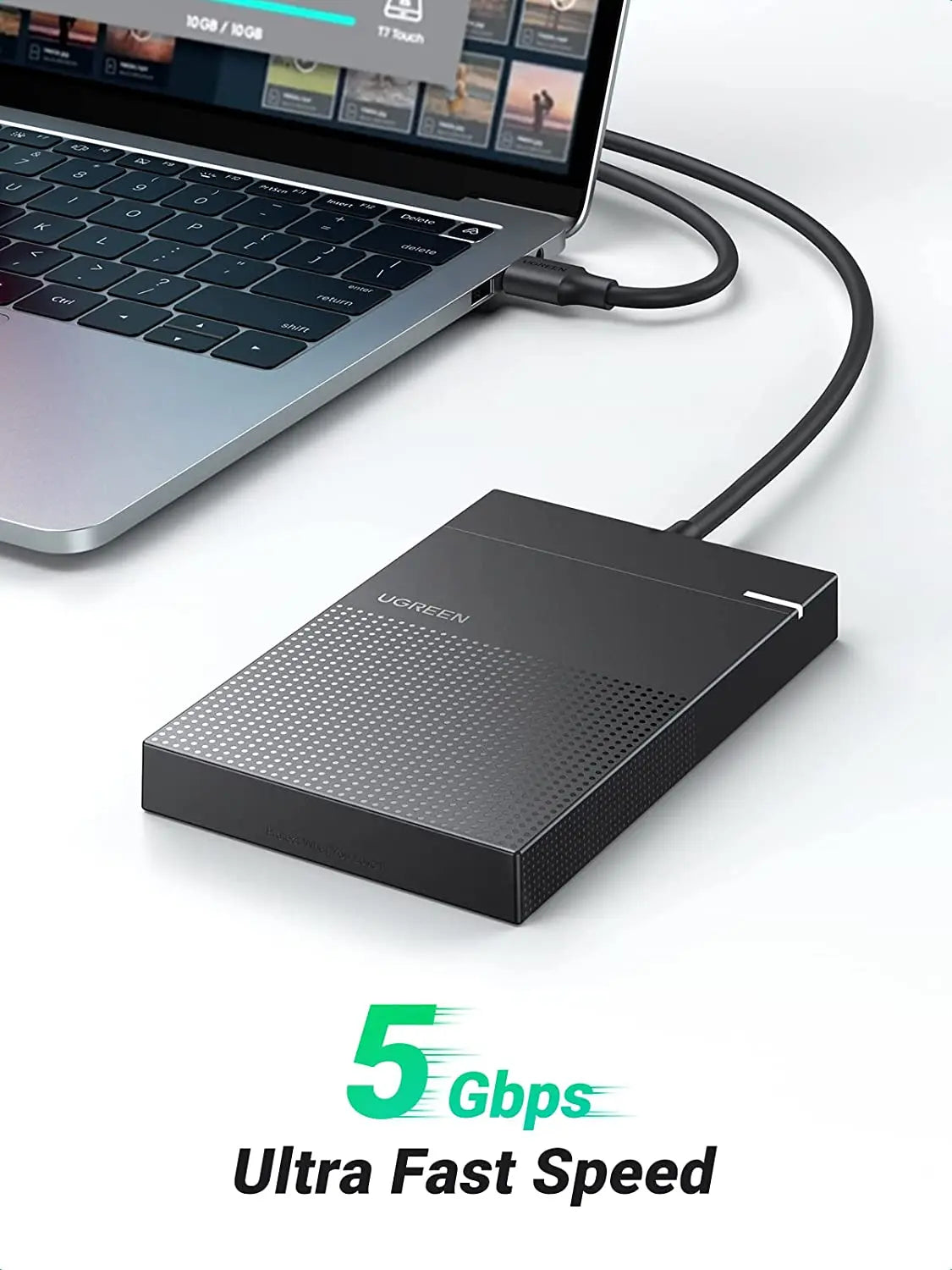 UGREEN 2.5 Inch External Hard Drive Enclosure 5Gbps USB 3.0 UASP Tool-Free 1.6FT Cable 7mm 9.5mm SATA SSD HDD (30719)