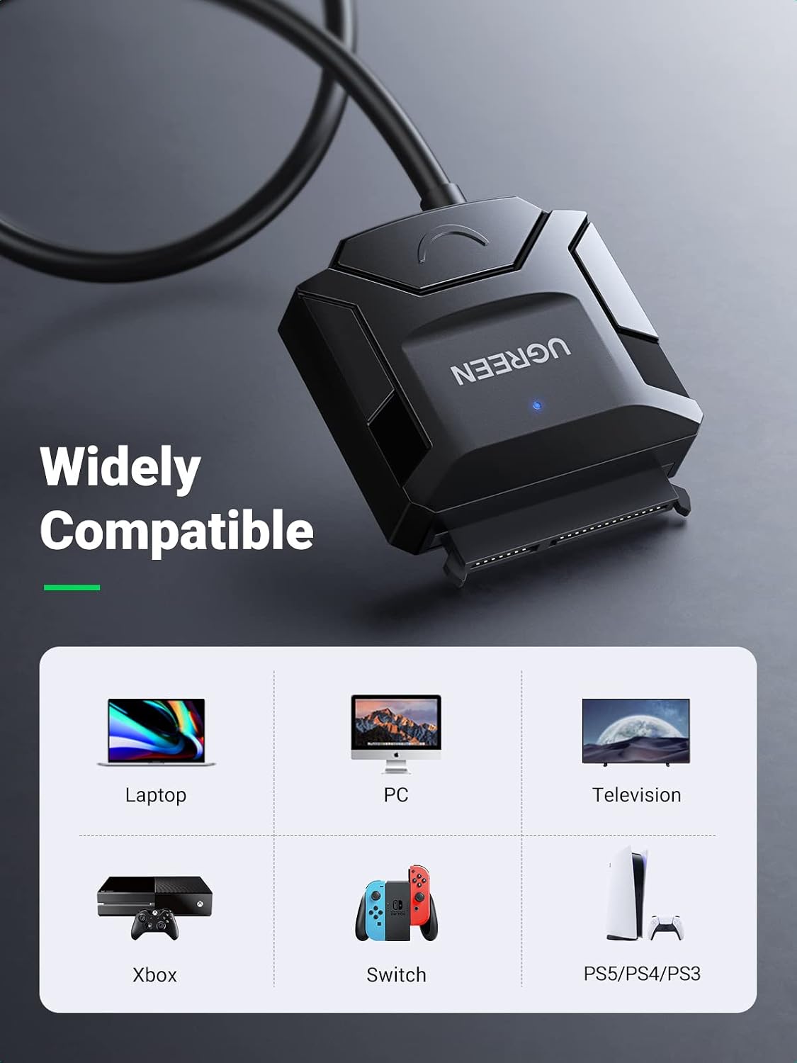 UGREEN 20611 USB 3.0 to SATA adapter widely compatible with computers and consoles
