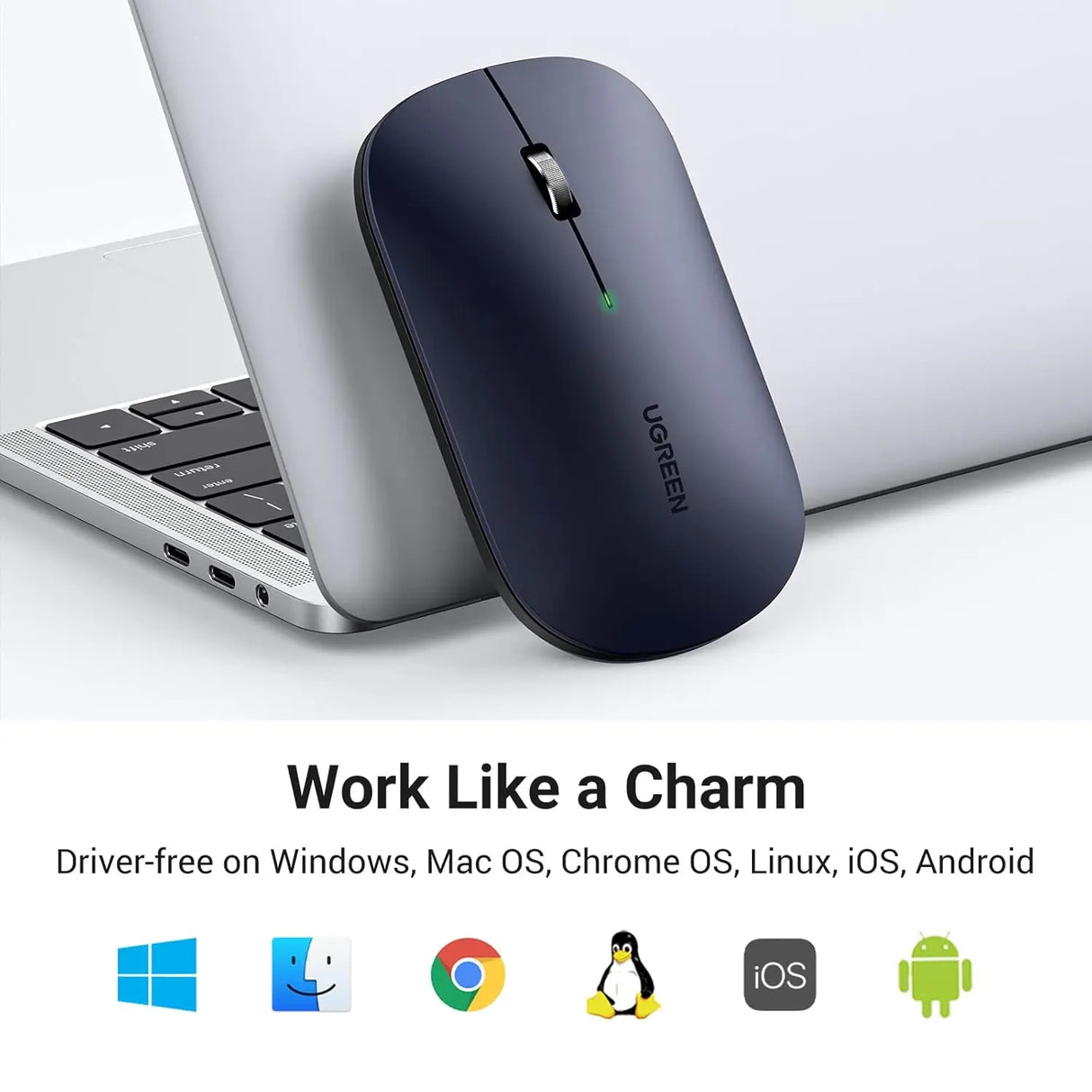 UGREEN 2.4G Silent Wireless Optical Mouse USB Receiver 4000 DPI PC Laptop Computer Chromebook MacBook Black Ergonomic (90372)