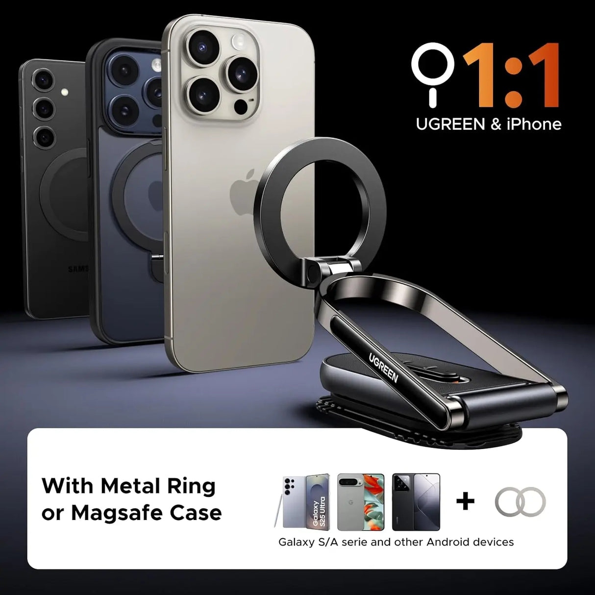 UGREEN MagSafe Car Mount Dashboard 360° Rotation Magnetic Phone Holder iPhone 16 15 14 13 12 MagSafe Case Strongest (65186)