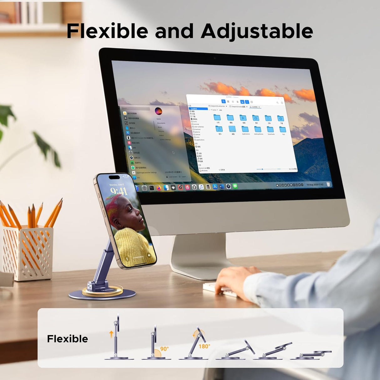 UGREEN Magnetic Desktop Phone Stand – Foldable, Adjustable, 360° Rotation (65229)