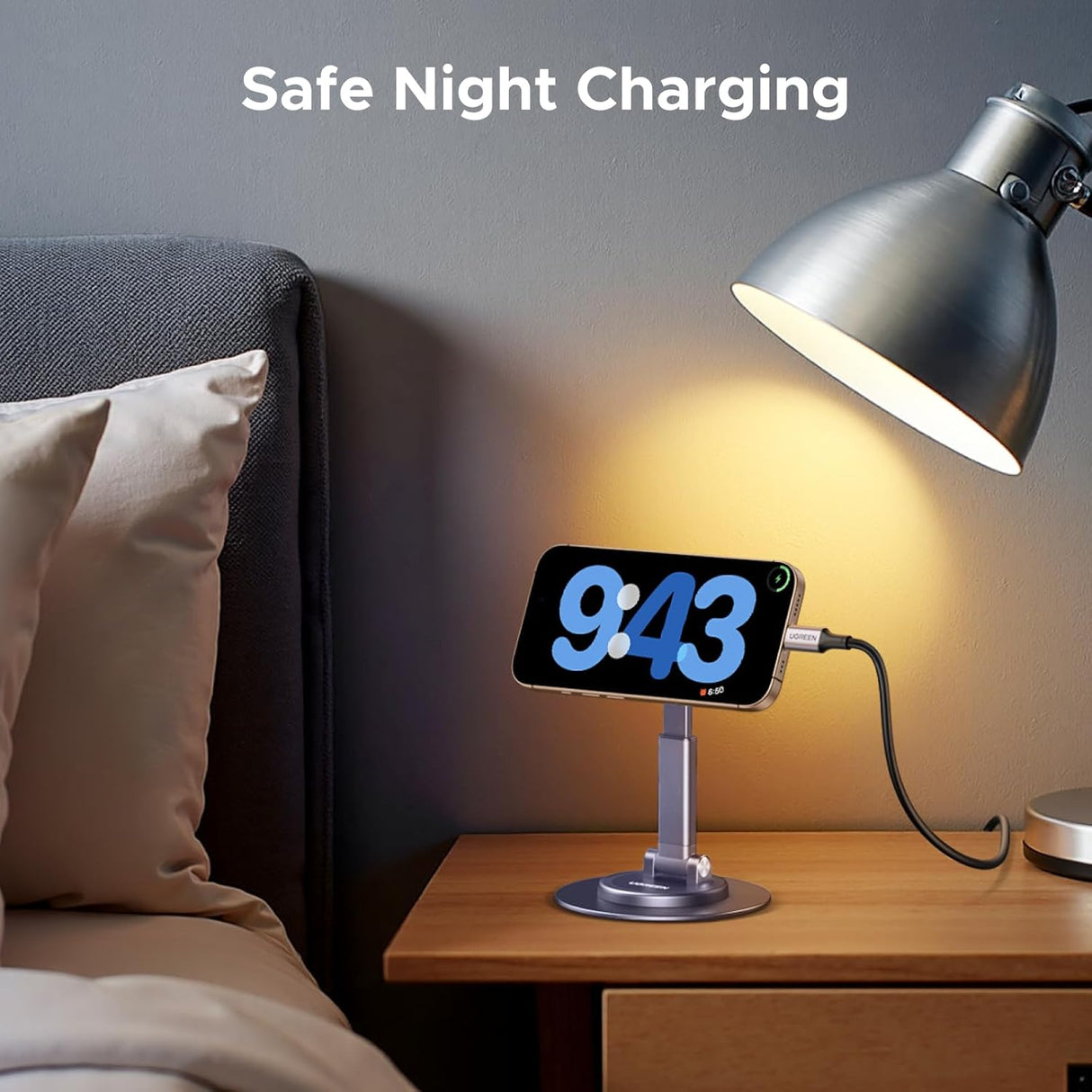 UGREEN Magnetic Desktop Phone Stand – Foldable, Adjustable, 360° Rotation (65229)